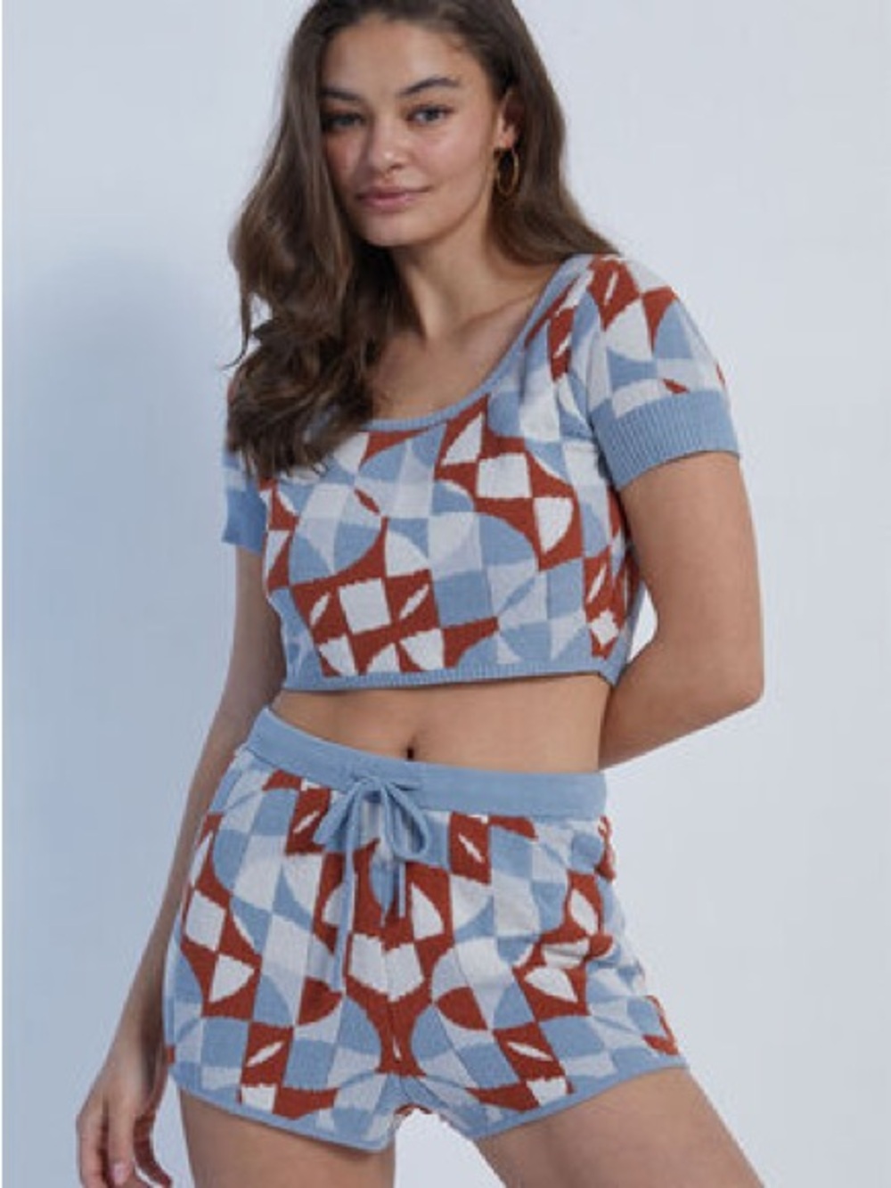 RVCA Blue & Rust Geometric Knit Crop Top